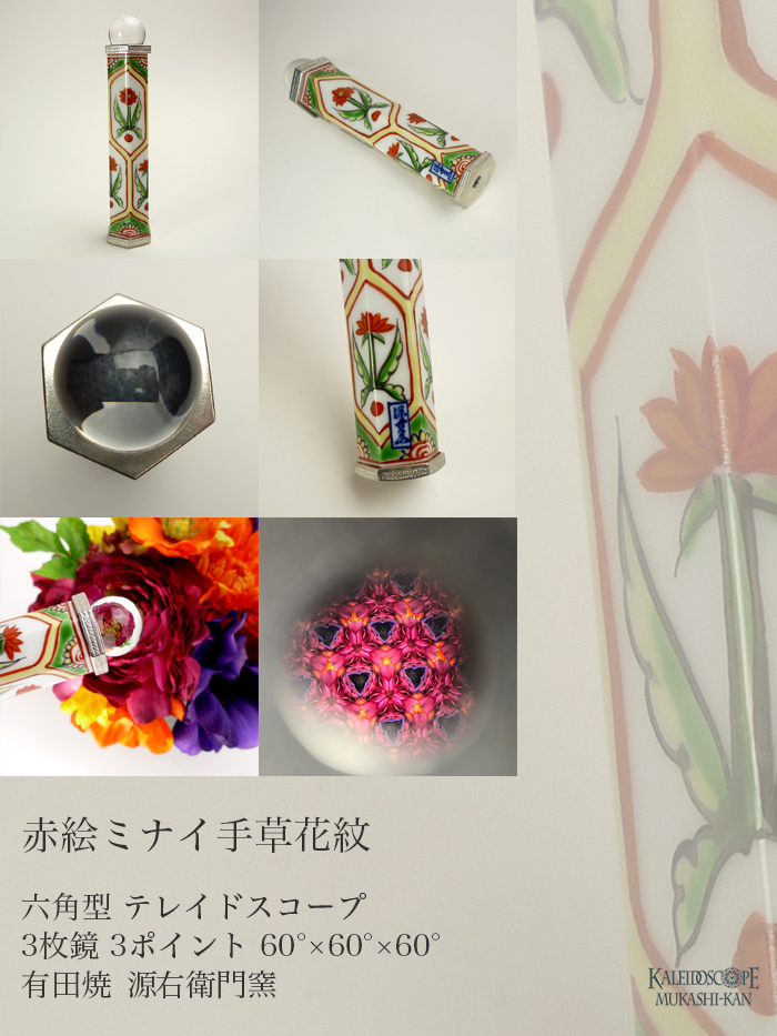 有田焼万華鏡：源右衛門窯]赤絵ミナイ手草花紋（六角型テレイド）[送料