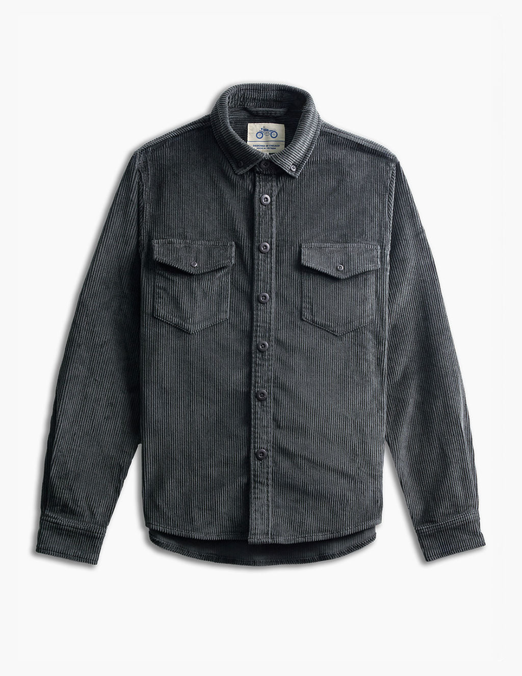 Washed Grey Men's Stretch Corduroy Utility Shirt | Mugsy