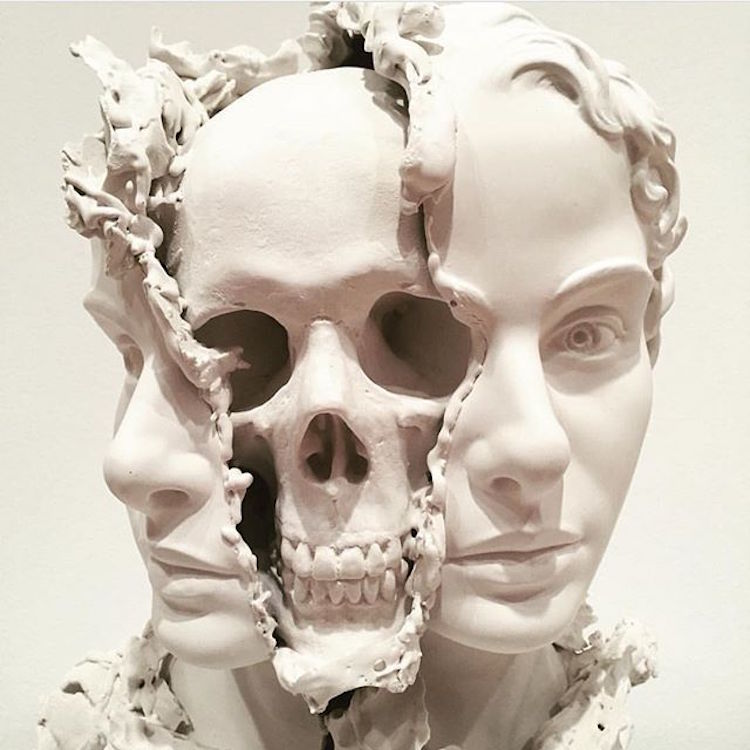 Skull Art by Taiji Taomote Depicts Figure Whose Head is Split Open