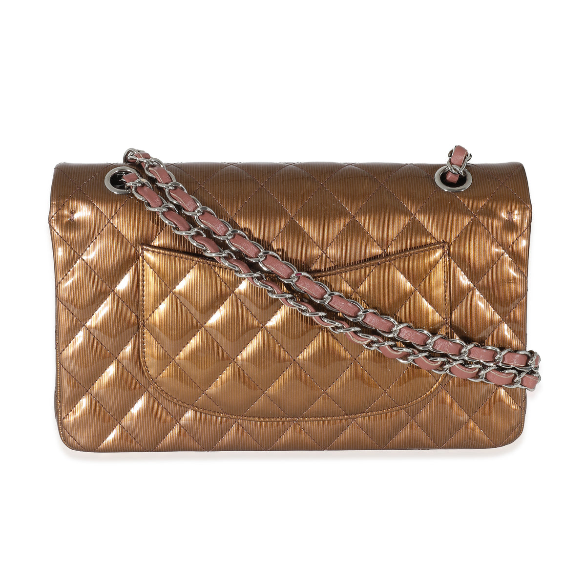 Chanel Bronze Patent Striated Medium Classic Flap Bag | myGemma