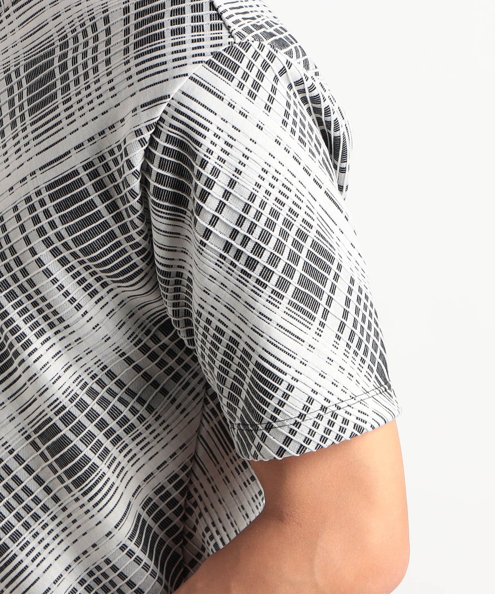 ブリスターチェックジャガードVネック半袖Tシャツ｜カットソー