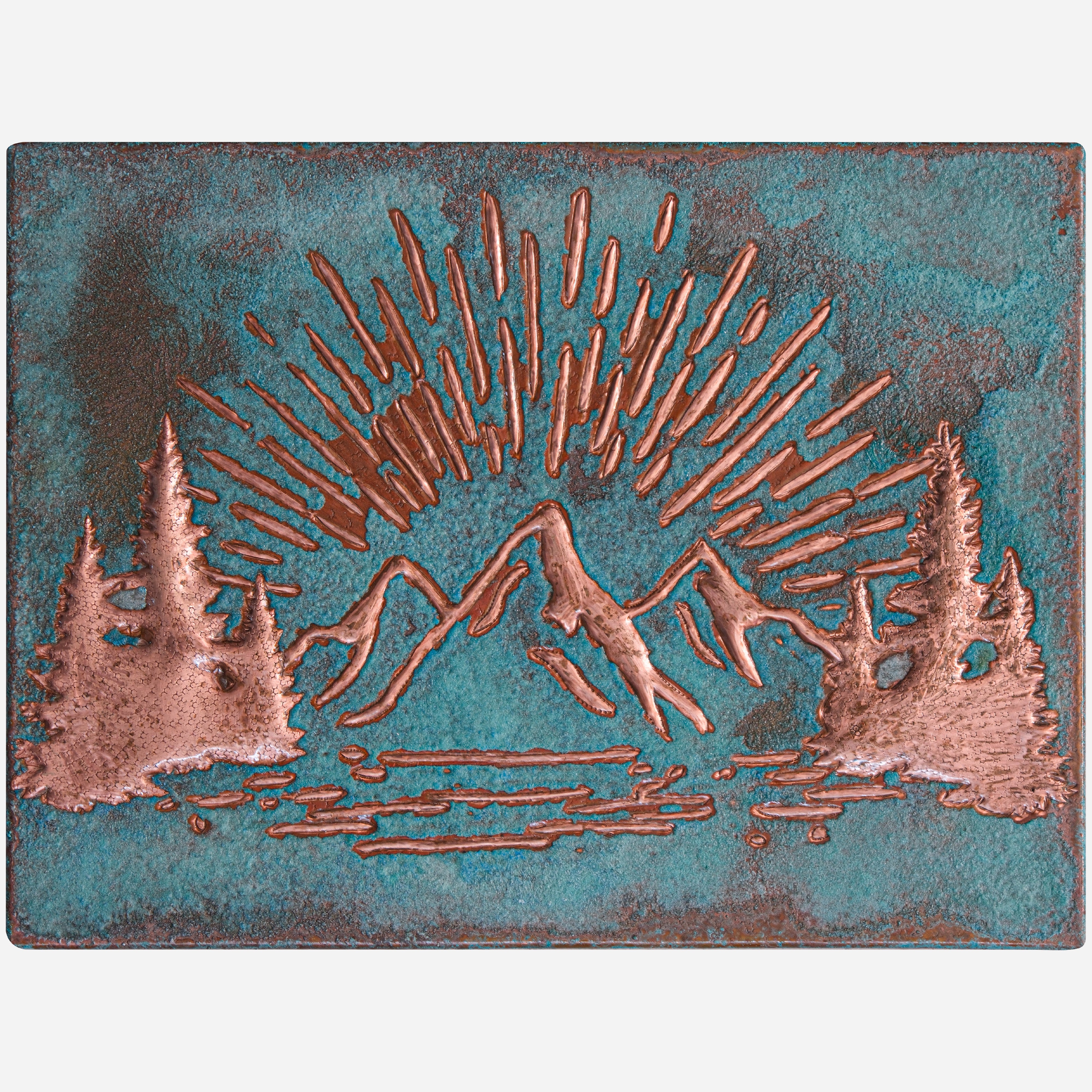 Green Mountain Sunrise Copper Backsplash | Verdigris Patina