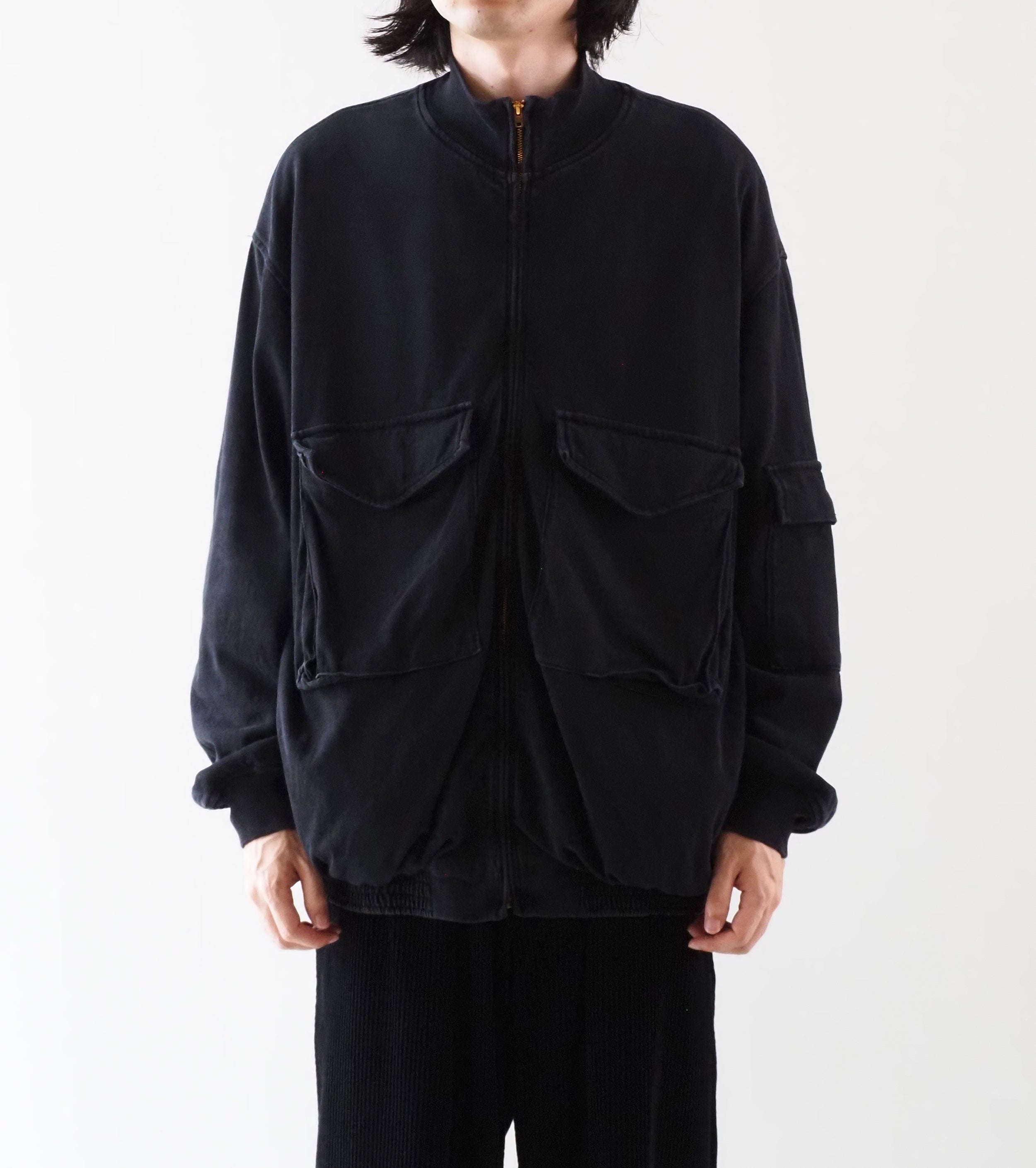 COMOLI コットン ジャージ G8ジャケット , Black – Navyblue