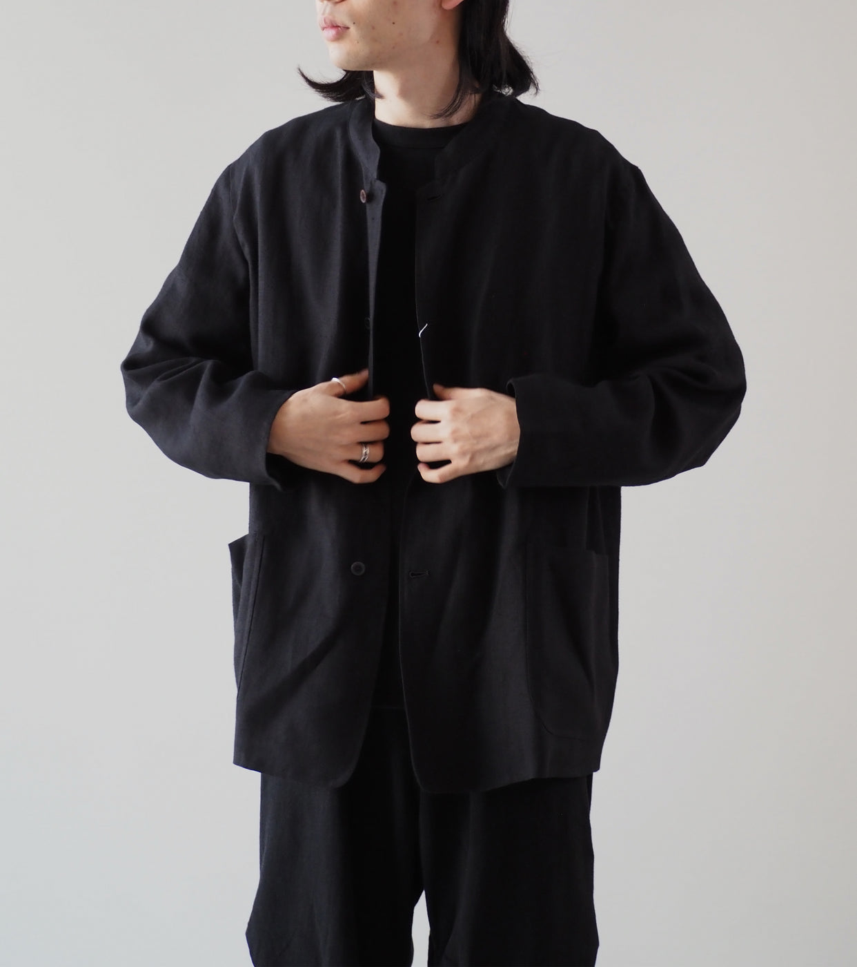 COMOLI カナパ スタンド カラー ジャケット, Black – Navyblue