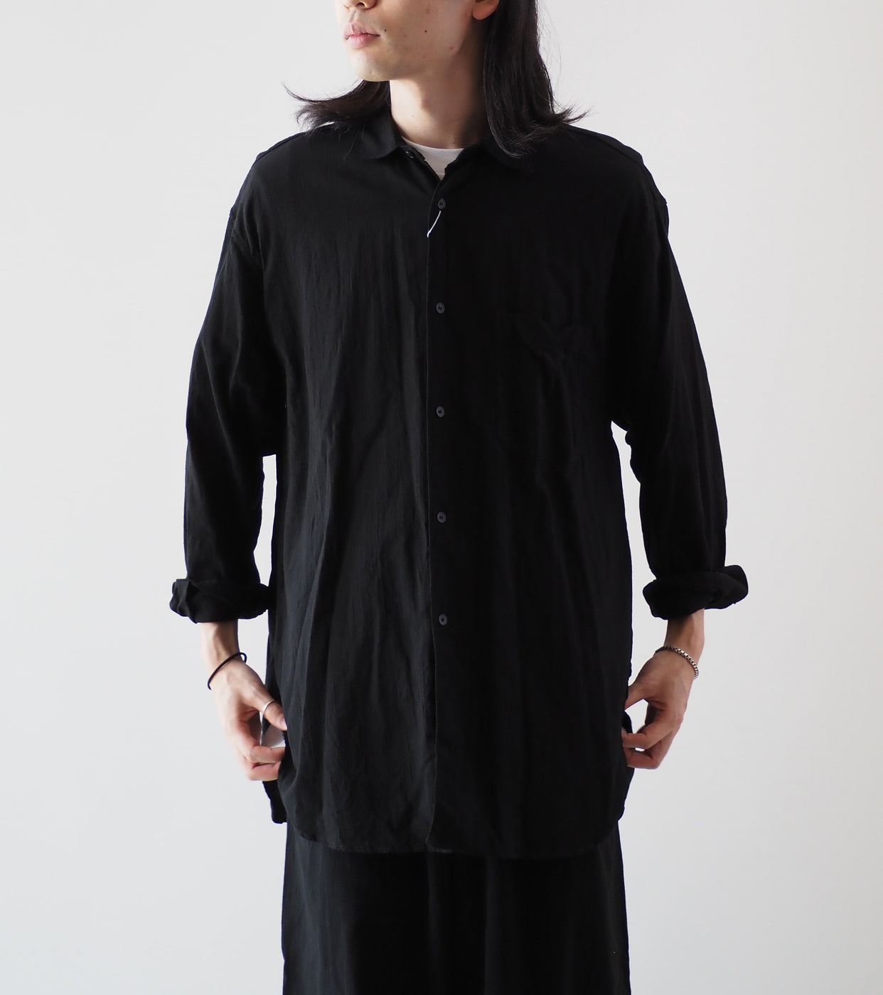 COMOLI オックス シャツ , Black – Navyblue