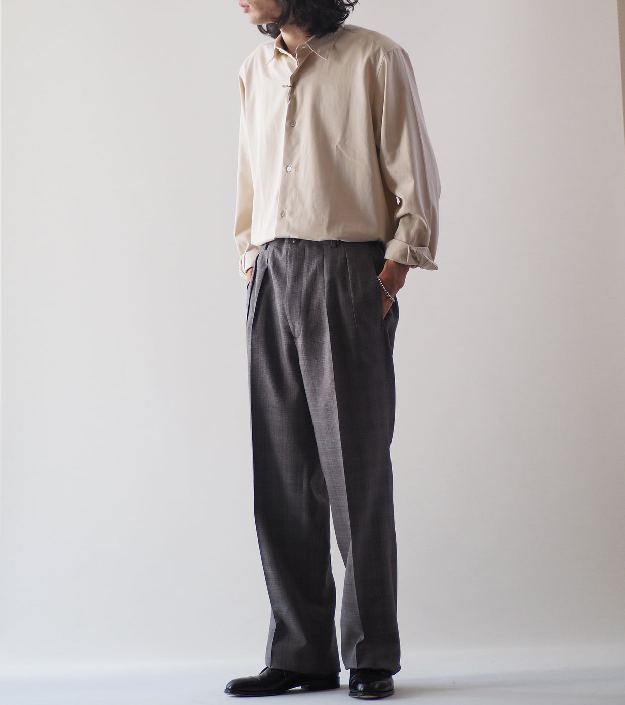 MAATEE＆SONS 永遠スラックス マット チェック , Gray – Navyblue