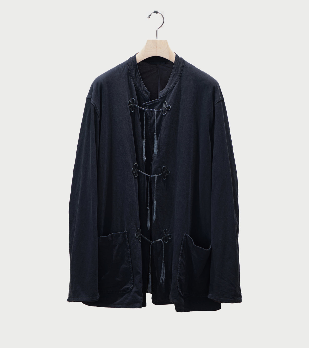 COMOLI コットン ジャージ スタンド カラージャケット , Black – Navyblue