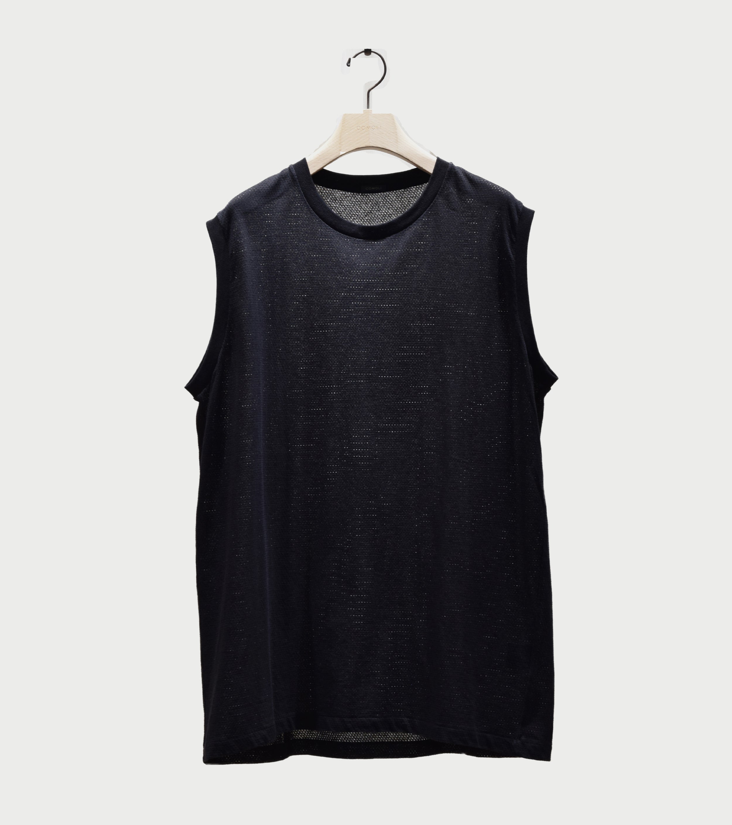 COMOLI コットン メッシュ ノースリーブ , Black – Navyblue