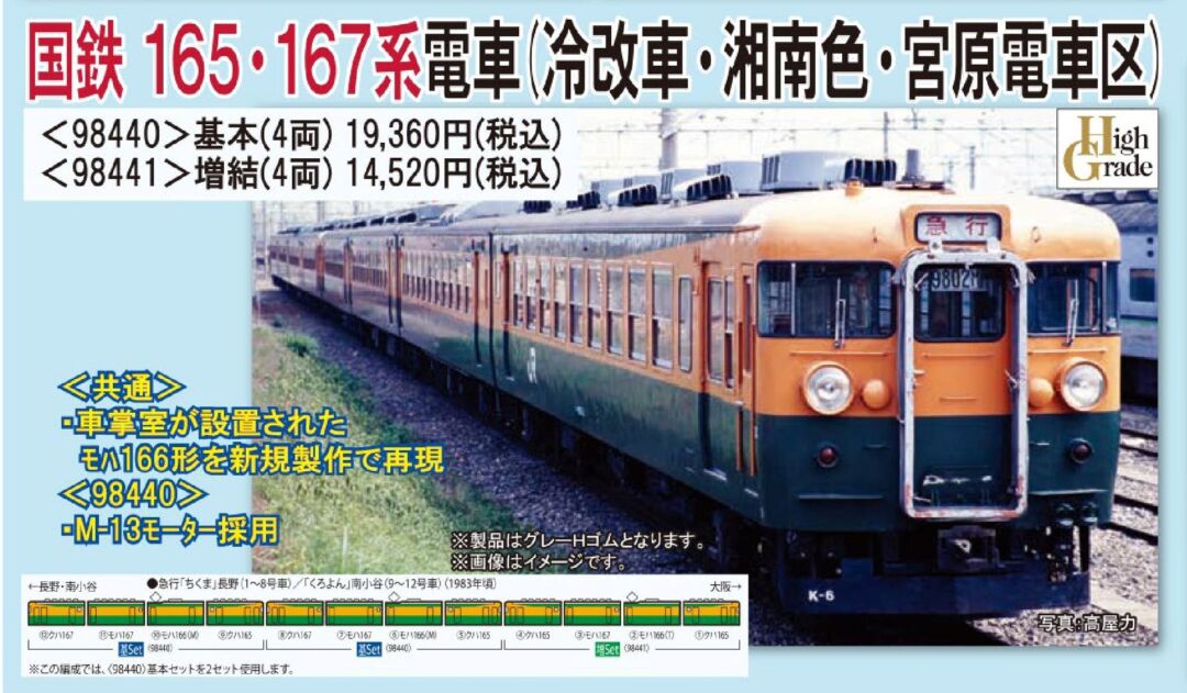 TOMIX 国鉄 165・167系電車(冷改車・湘南色・宮原電車区)基本セット