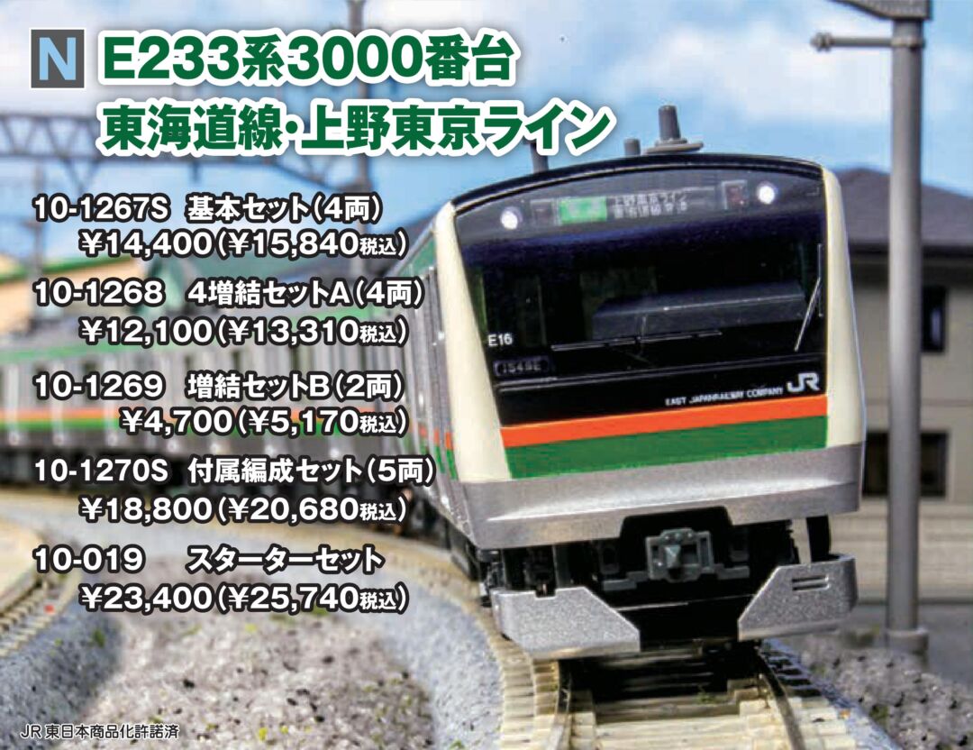 KATO E233系3000番台 東海道線・上野東京ライン 増結セットB 品番：10