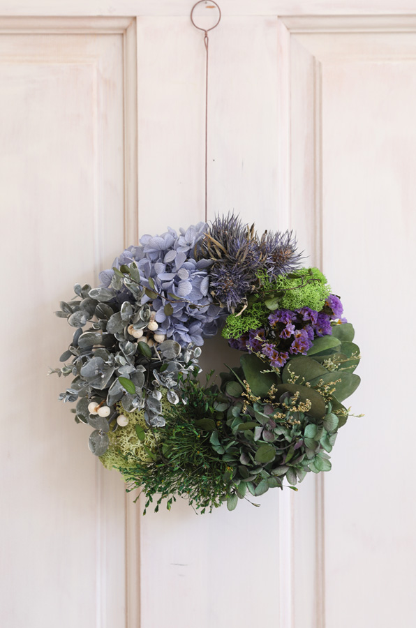 プリザーブドフラワー アンティーク ブルーパープル リース