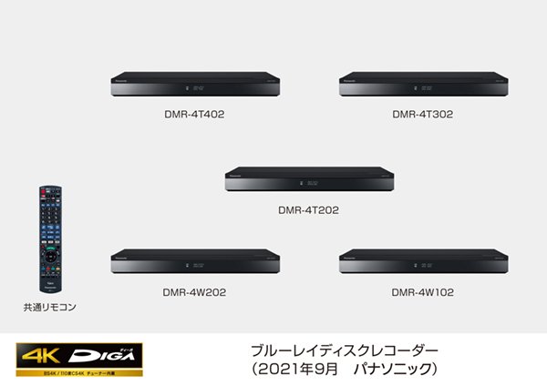 ブルーレイディスクレコーダー新製品4Kチューナー内蔵ディーガ 5モデル