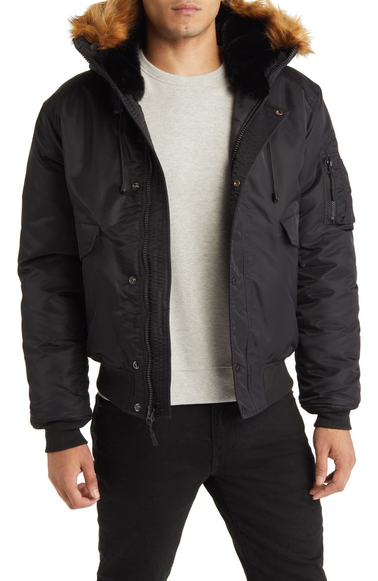 Schott NYC N-2B Hooded Flight Jacket with Faux Fur Trim | Nordstrom