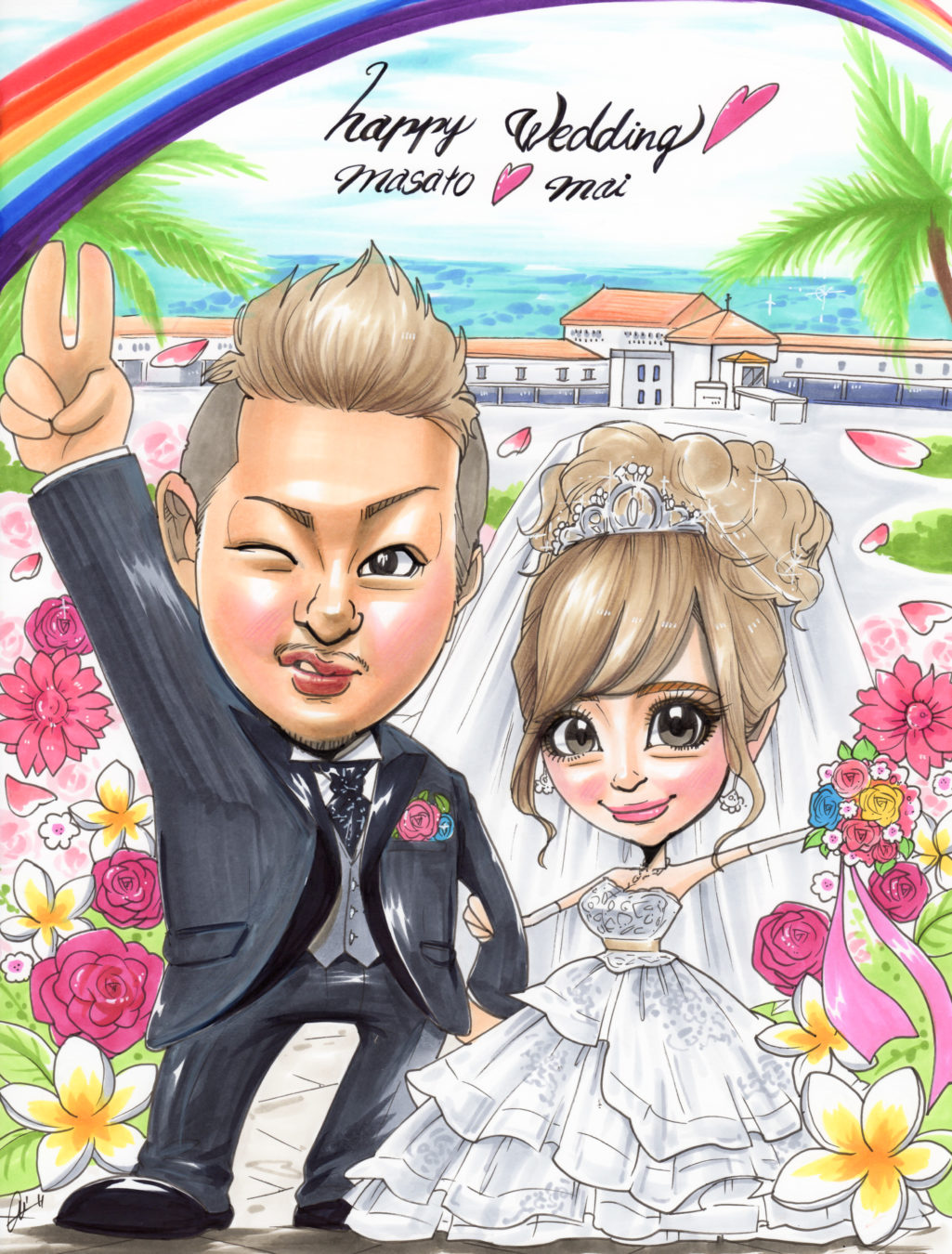 結婚式のウェディングボードや結婚のお祝いとして！かわいい似顔絵