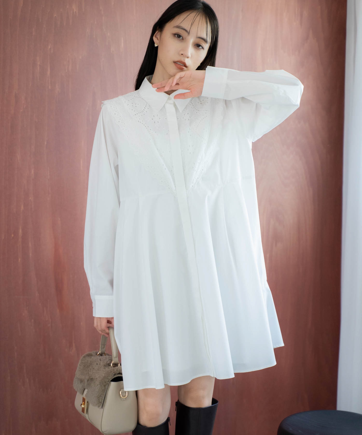 エンブロイダリーミニシャツワンピース | ミニワンピース | NOELA