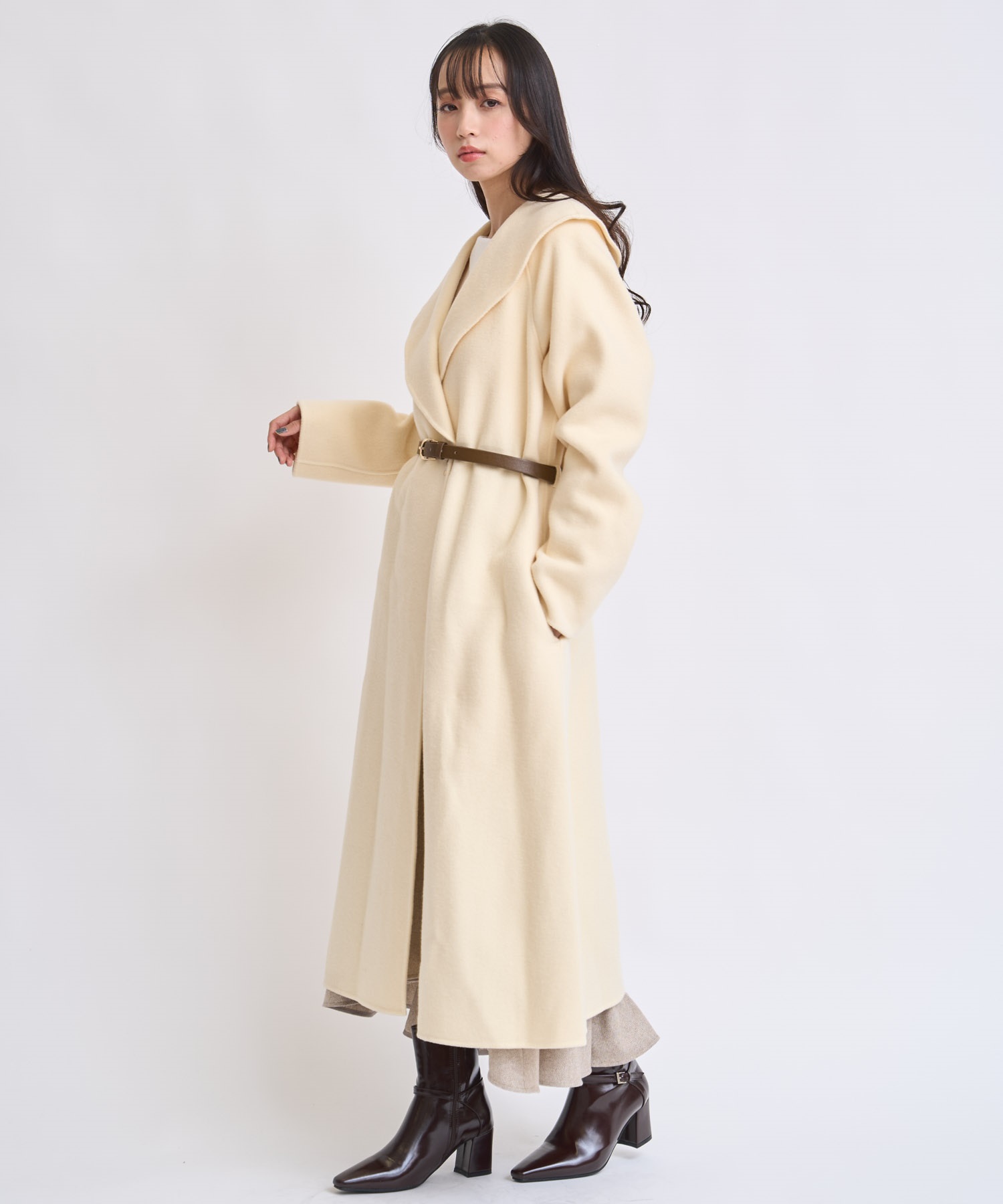 ベルト付きショールカラーウールリバーコート | コート | NOELA