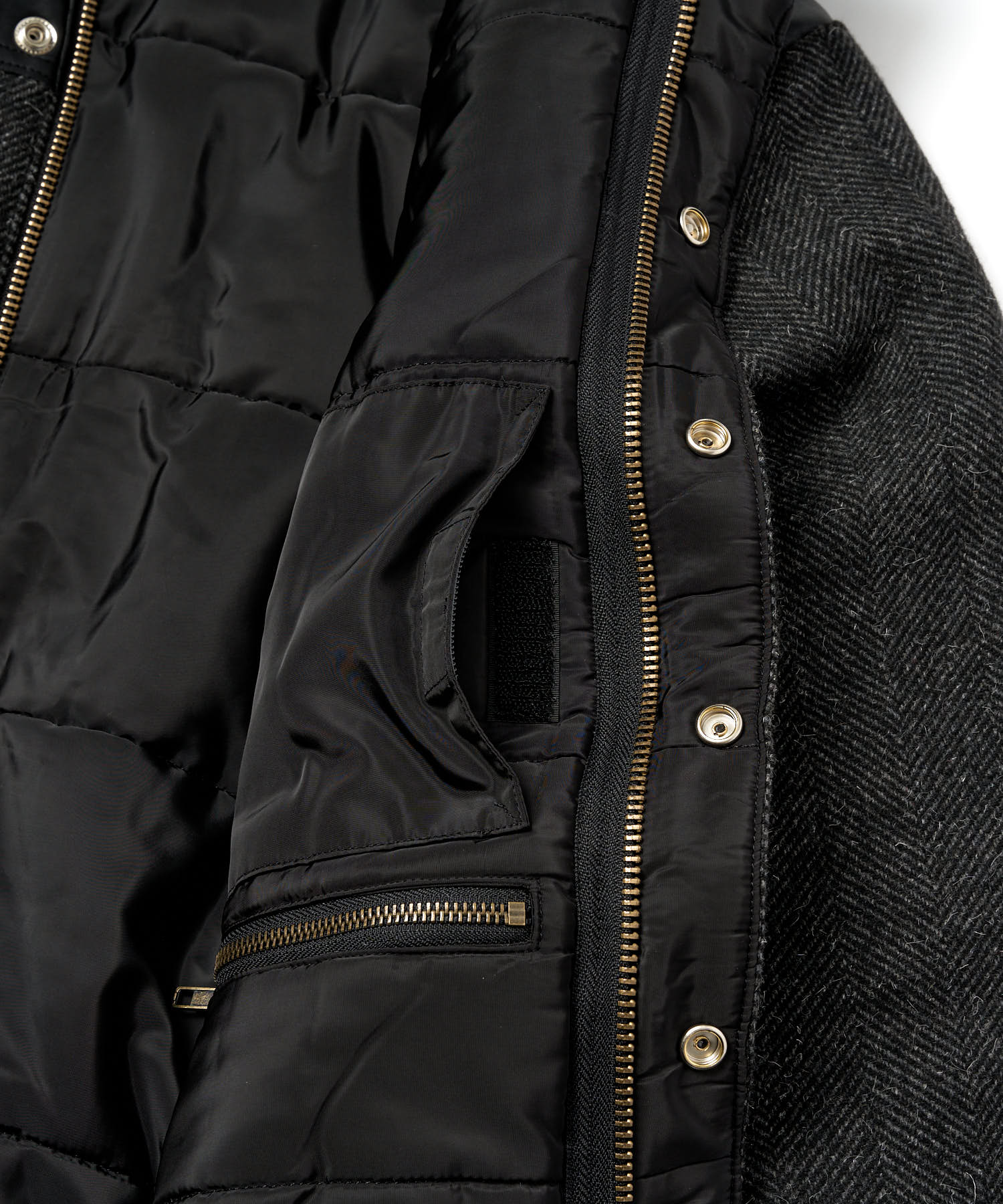 レザーヨーク中綿ツイードジャケット[Black] – Noen