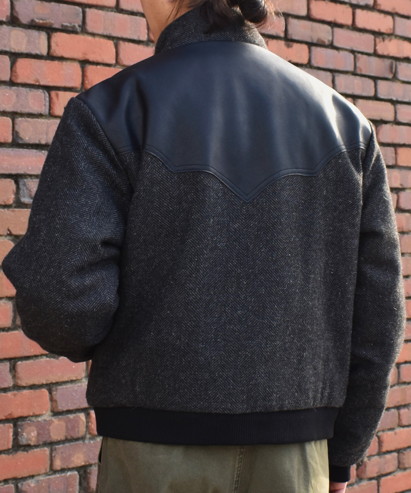 レザーヨーク中綿ツイードジャケット[Black] – Noen