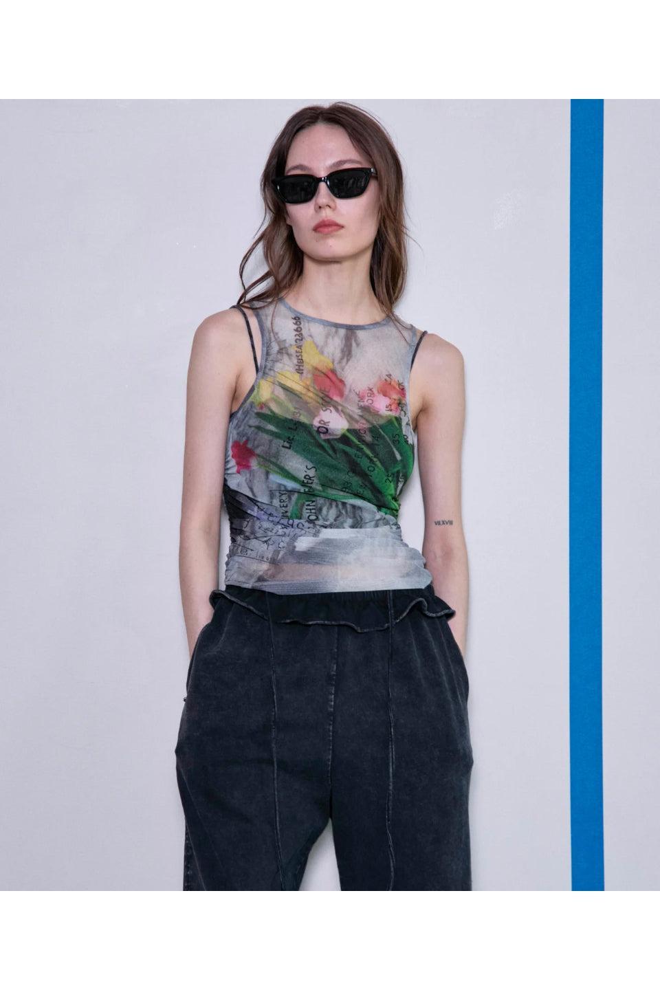 MAISONSPECIAL｜Tulip Gather Mesh Tank Top チューリップギャザー