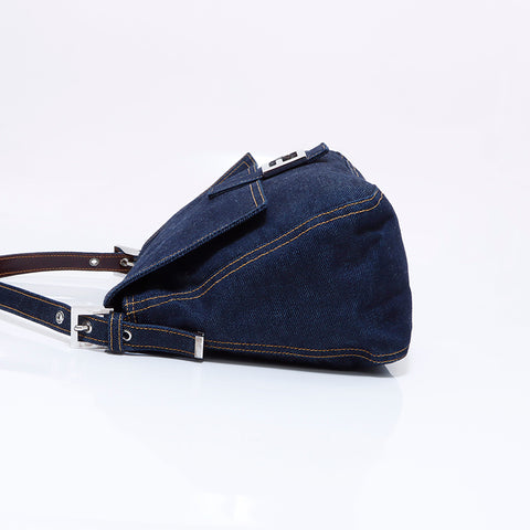 フェンディ FENDI デニム マンマバケット ショルダーバッグ ネイビー