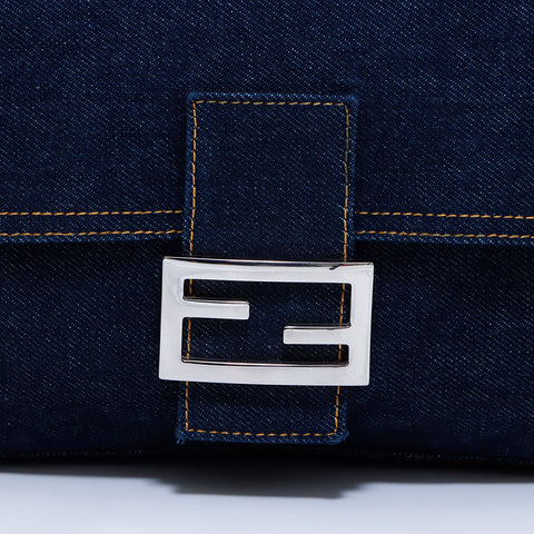フェンディ FENDI デニム マンマバケット ショルダーバッグ ネイビー