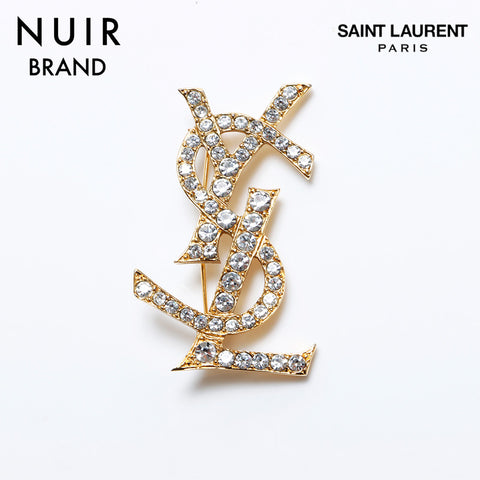Yves Saint Laurent YVES SAINT LAURENT YSL logo rhinestone brooch