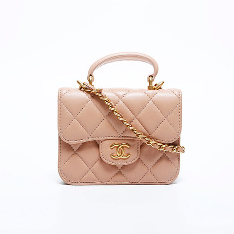 シャネル CHANEL 31番台 ラムスキン ミニ マトラッセ チェーン トップ