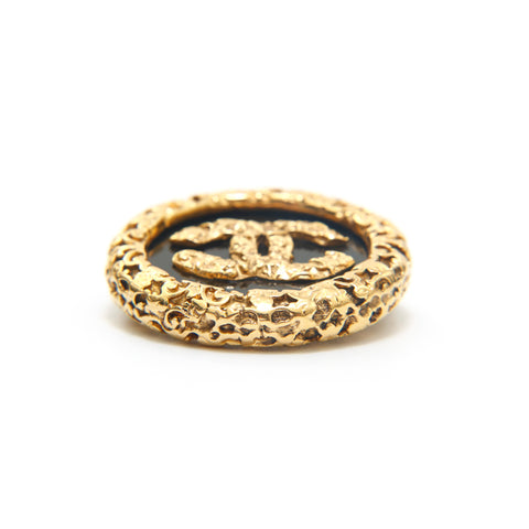 シャネル CHANEL ココマーク 溶岩 ブローチ ゴールド×ブラック P13828