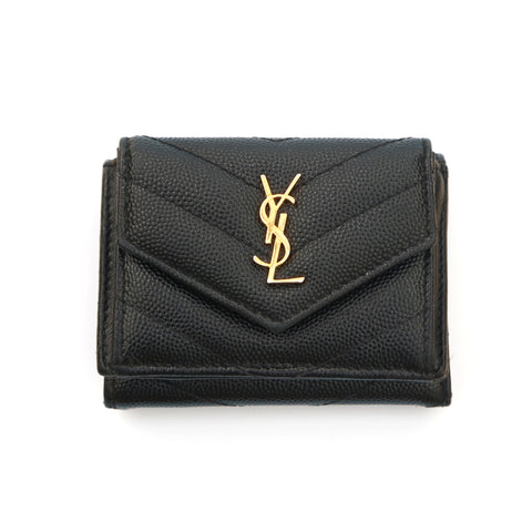 イヴ・サンローラン YVES SAINT LAURENT ロゴ 三つ折り財布 レザー