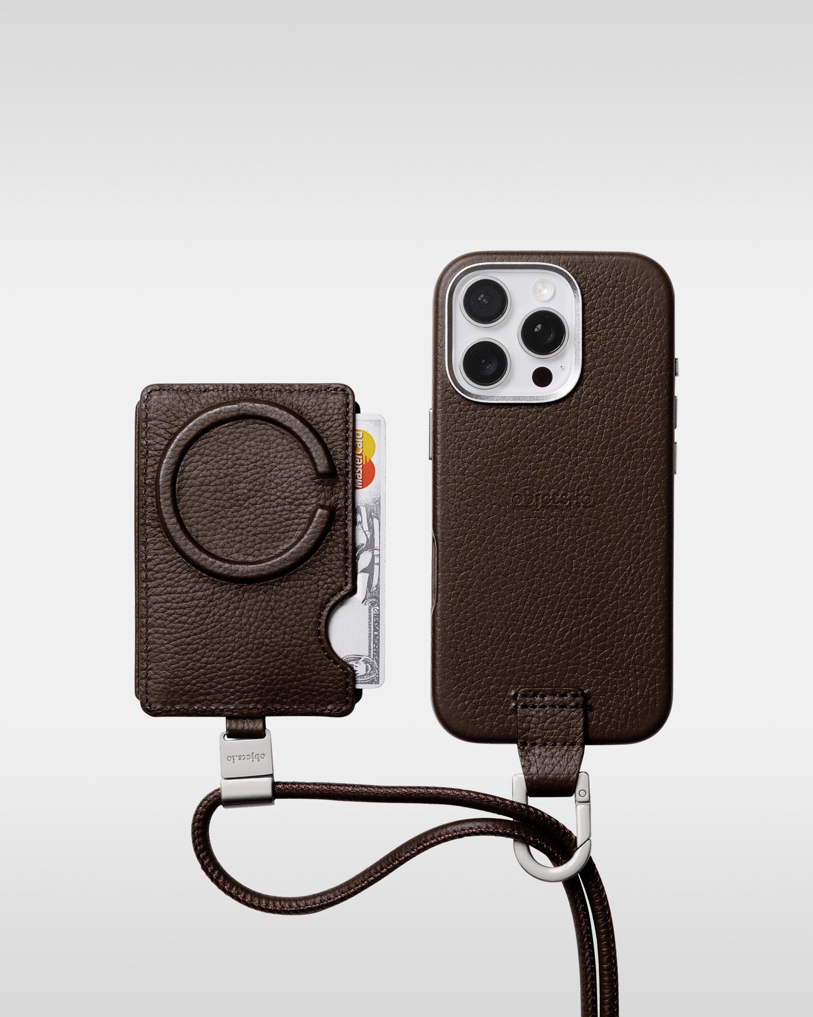 レザー製 iPhoneケース セット / 着脱可能ストラップ付スマホケース