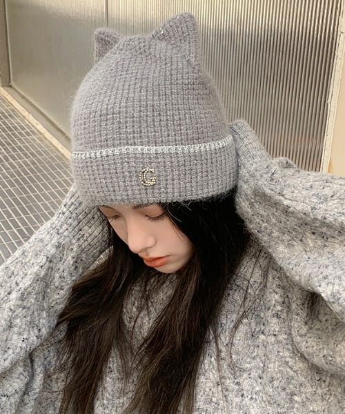 A'GEM/9 × .kom『.kom/ドットケーオーエム』 猫耳ニットビーニー .KOM