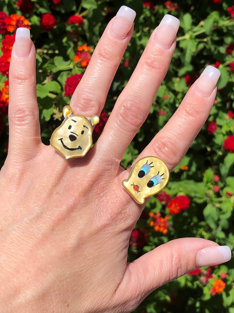 Zuni Yellow Mother of Pearl Inlay Disney Characters Poo Bear and