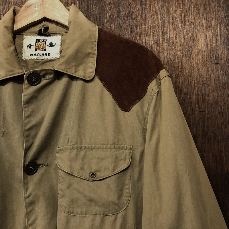 Masland Cotton Poplin Field Hunting Jacket Brown Khaki Leather