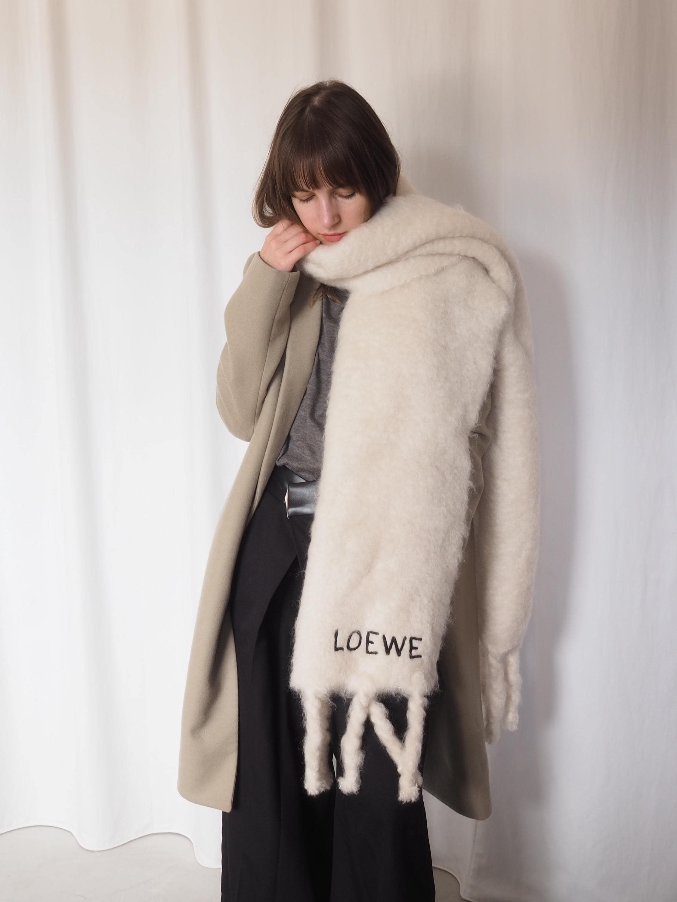 LOEWE ロエベ ロゴ モヘア マフラー ストール スカーフ オフホワイト