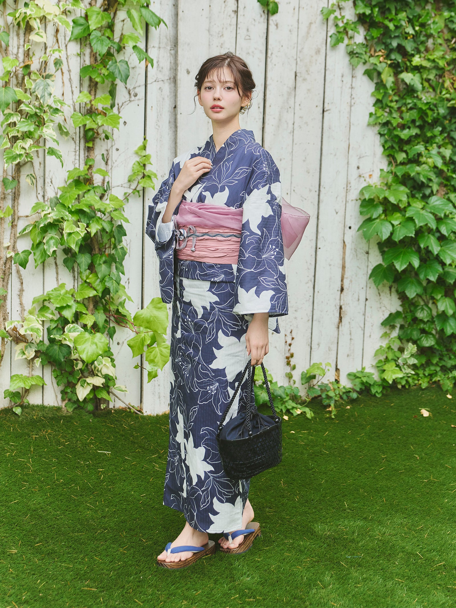 オリジナル百合柄浴衣＆帯セット