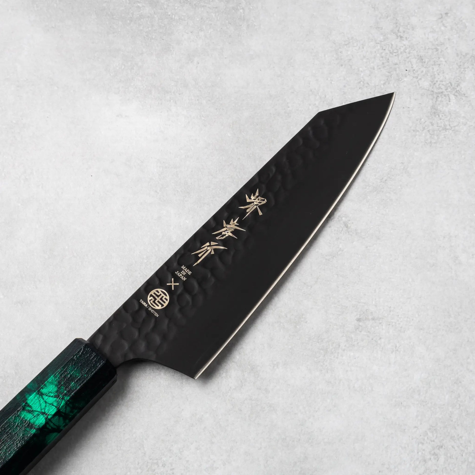 Sakai Takayuki Kurokage VG10 Kengata Santoku Knife Green Handle