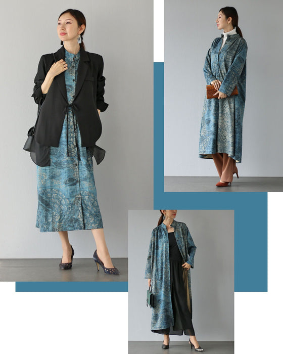 ハワイアン 珊瑚柄 海辺 ワンピース 青 ハワイアン 珊瑚柄 海辺