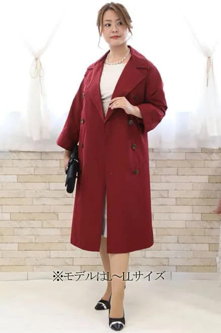 レッドのダブルボタン×リボンのクラシックロングコート[M〜L対応