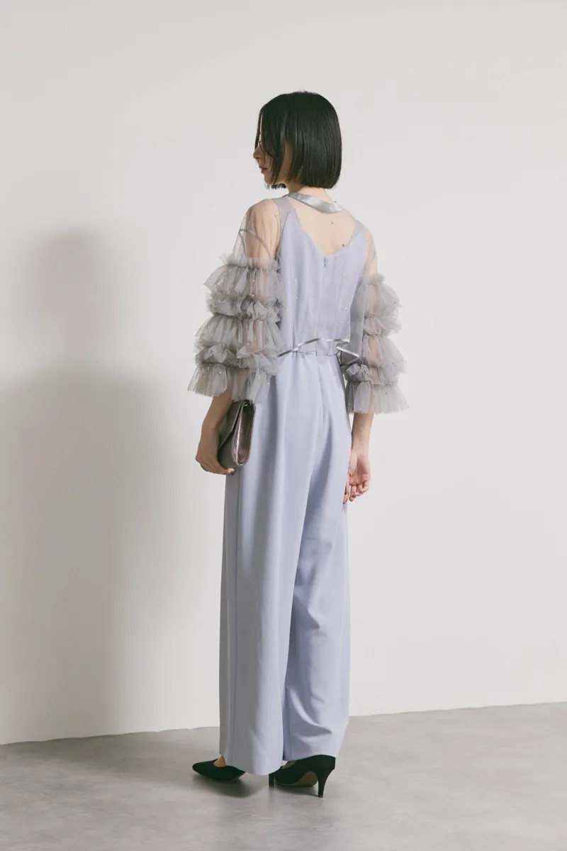 サックスブルーのラッフルトップスパンツドレスドレス[M] Ameri