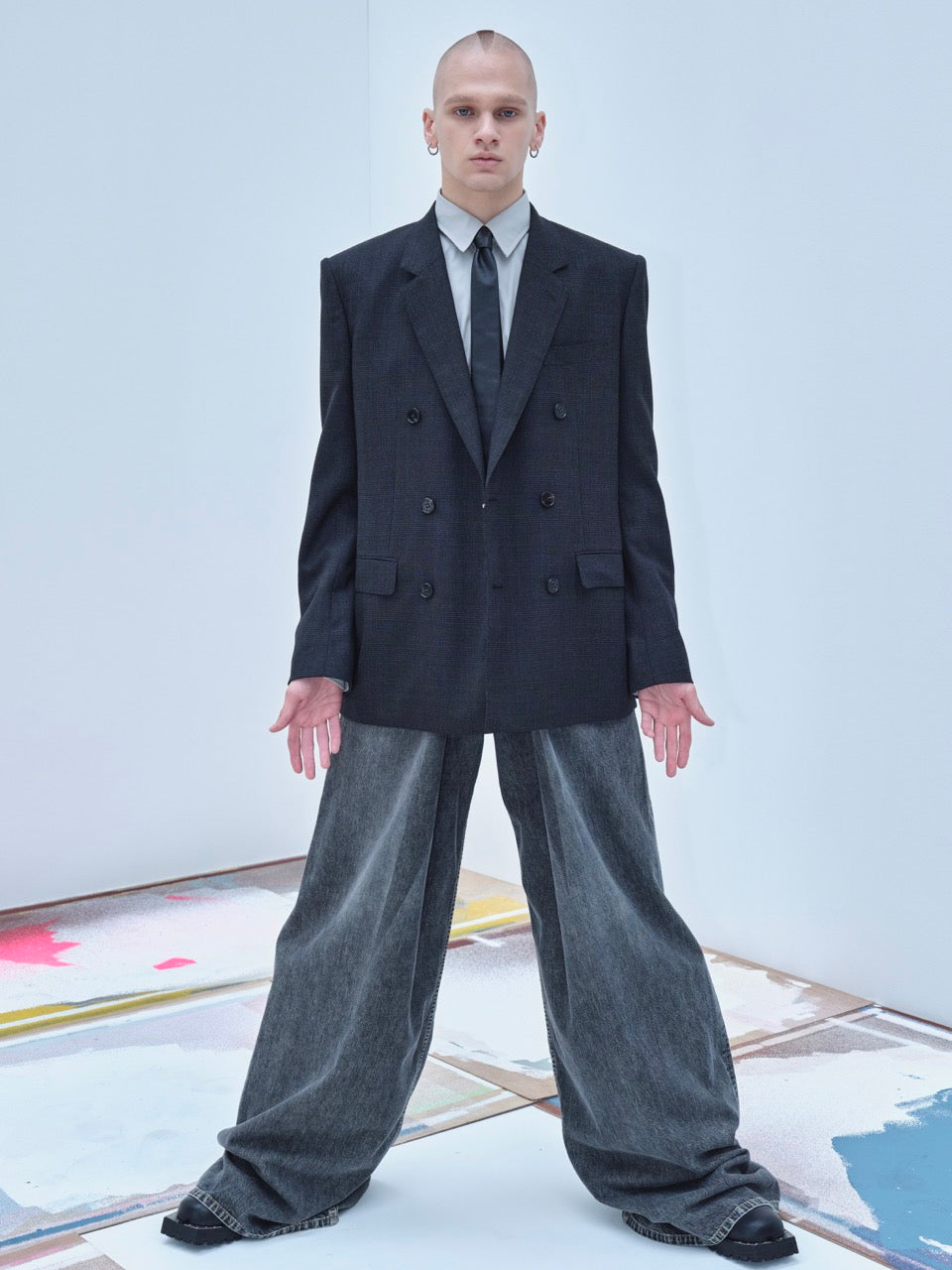 WASHED DENIM SUPER WIDE PANTS