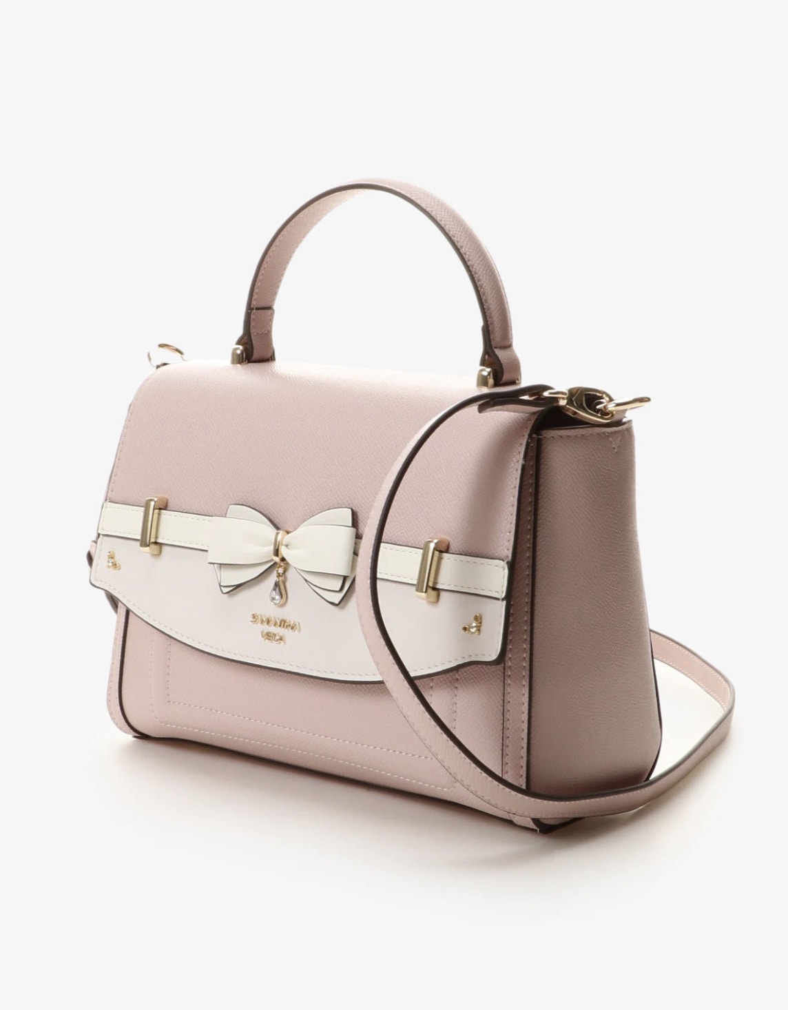 バイカラーアクセントリボンショルダーバック(ピンクベージュ