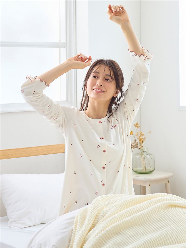 快眠ウェア]ベア天チェリー柄前開きパジャマ: ルームウェア(部屋着