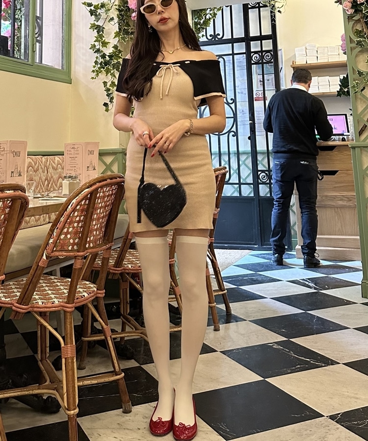 offshoulder mini ribbon onepiece(M BEIGE): ワンピース｜PMbox P&M
