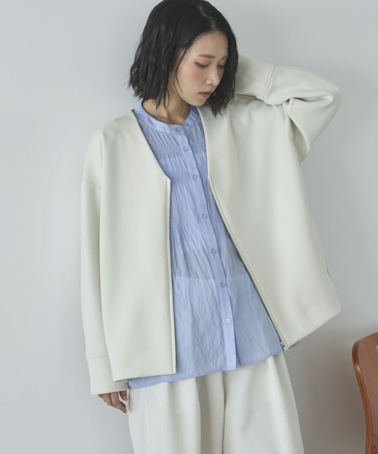 ボンディングノーカラーZIPブルゾン(F IVORY): アウター｜PMbox P&M