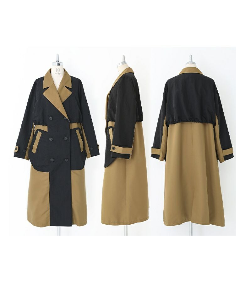 kOhAKU異素材ドッキング配色トレンチコート』