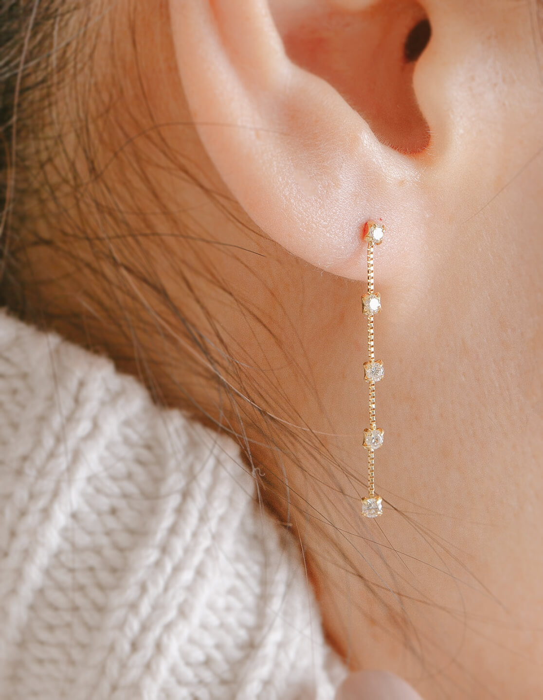 AHKAH ビンドゥチェーンダイヤモンドピアスイヤカフ付き ビンドゥ