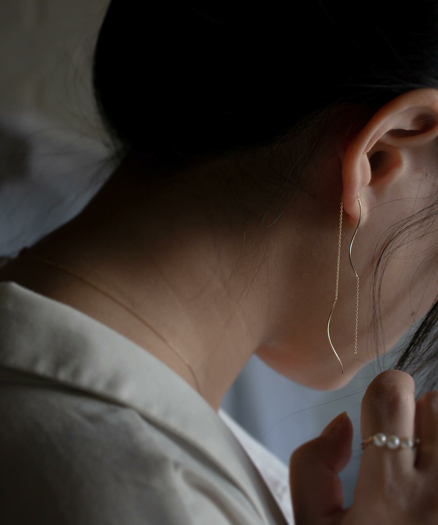 K18 Wavy Long Earrings ORNE WAVE -オルヌウェーブ- | Ops.(オプス