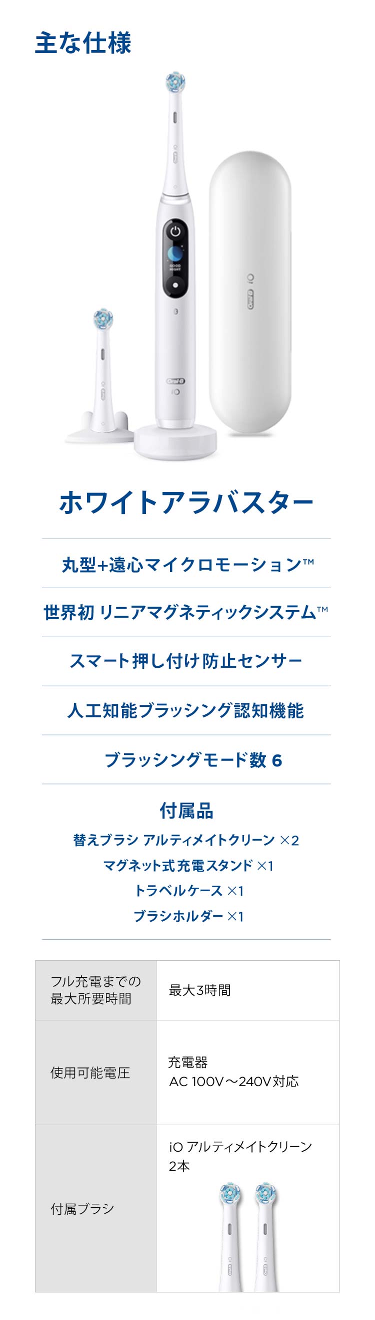 電動歯ブラシ ブラウンオーラルB 公式 | iO8（ホワイトアラバスター