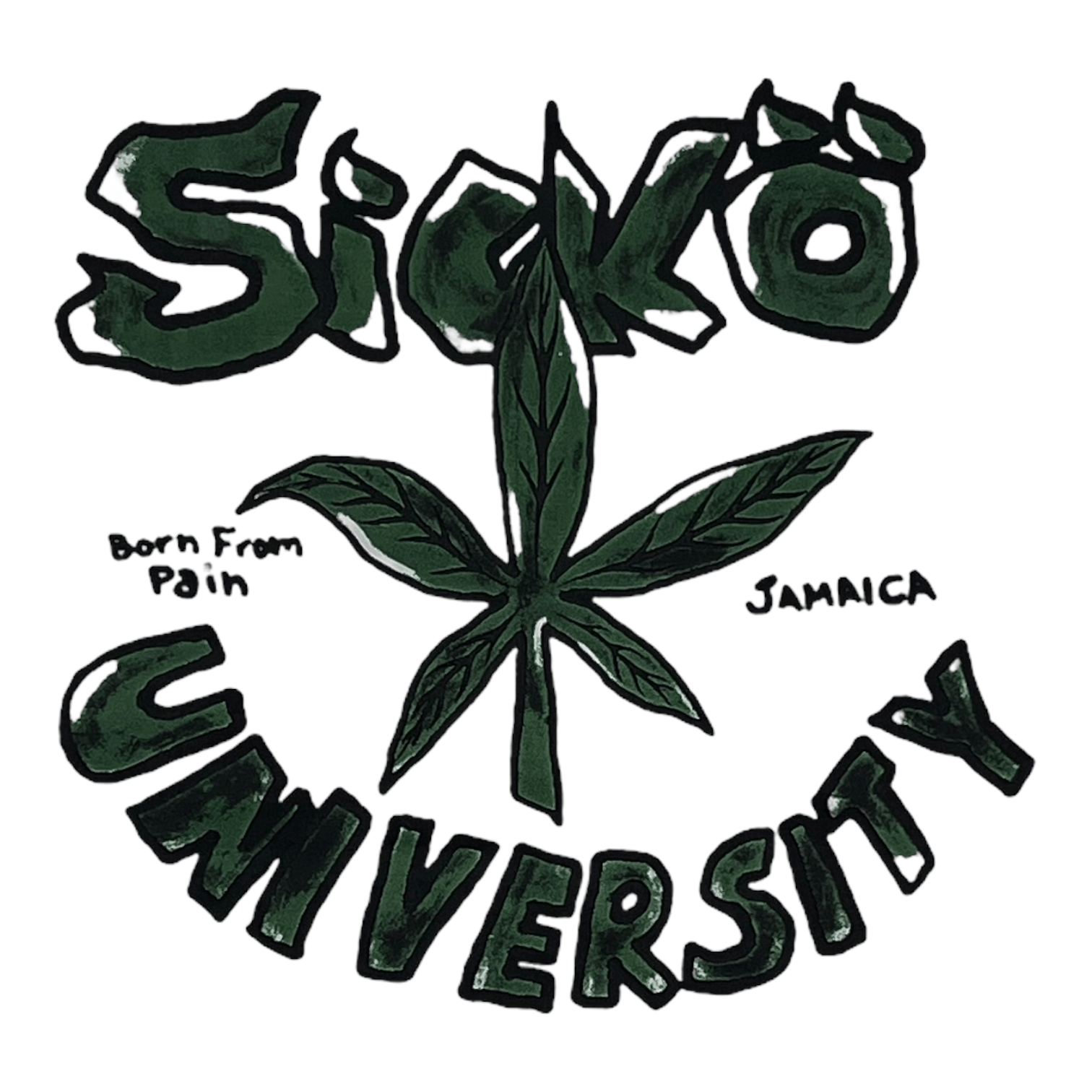 BornFromPain Sicko 420 University Short Sleeve Tee Shirt White Pre-Own