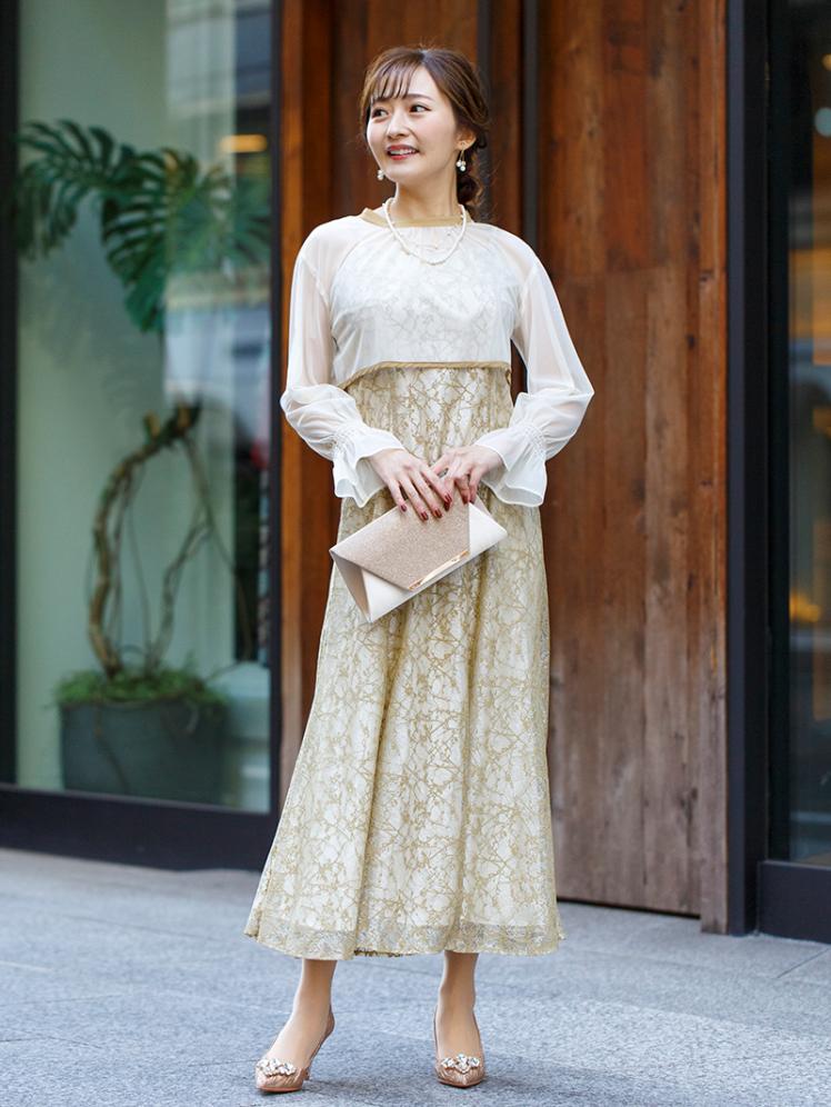 シアーボレロ付レースドレス(イエロー)AB1-426YE-M | OTONA DRESS